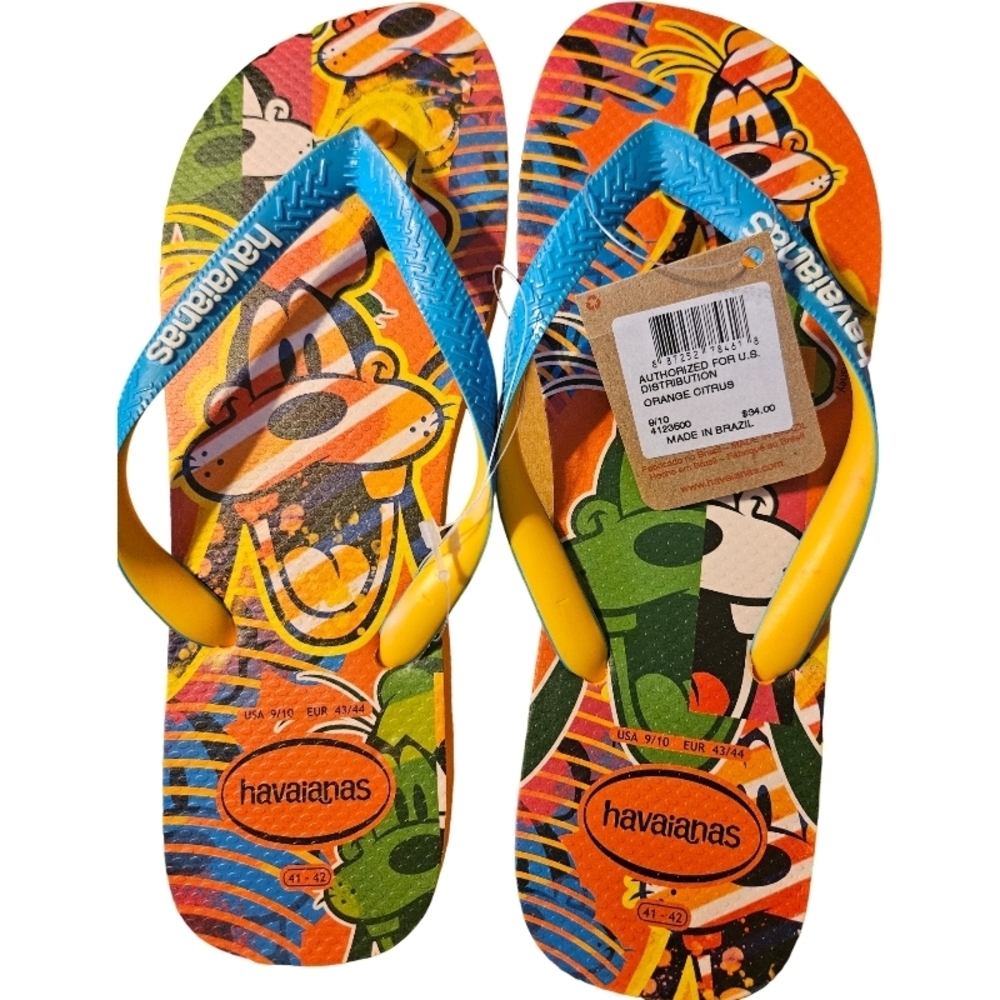 Havaianas Men's Disney Goofy Orange Citrus Flip Flops 9/10 NWT